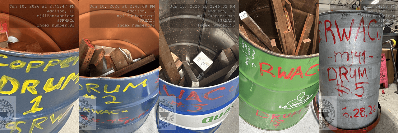 500 lbs of Copper in a Steel Drum Banner